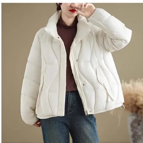 Fashion Large Size Winter Jacket New Down Cotton Coat Women's Short Style Stand Up Collar Loose Casual Outerwear A300 ATFH