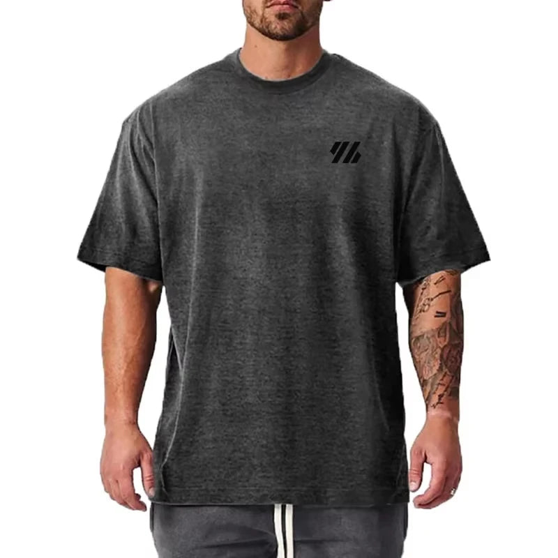 2026 Summer Trend Oversized T-shirt Breathable Cotton Blend Minimalist Geometric Logo Print Unisex Casual Short Sleeve Tee ATFH