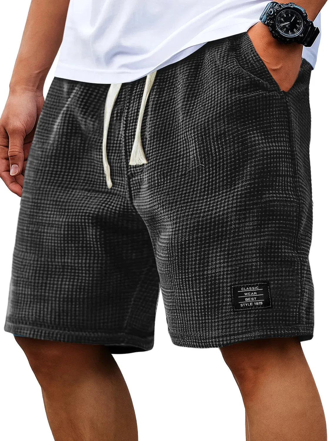 Summer Men's Waffle Business casual shorts New Korean Fashion Drawstring Baggy Short Pants Fitness Breathable Streetwear Gym
