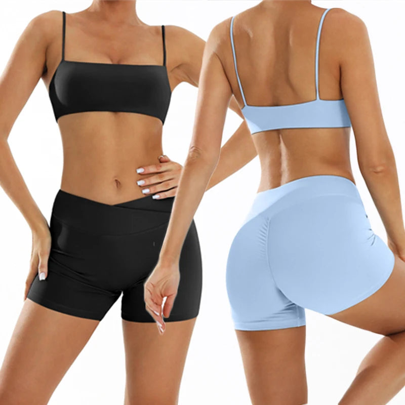 Summer Yoga Set Short 2 Piece Fitness Suit Sport Workout Outfit Women's Tracksuit Scrunch Gym Clothes Female Exercise Sportswear - ATFH