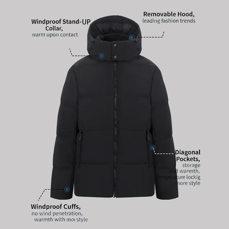 Women's Hooded Jacket with White Duck Down Liner, Three-Proof Fabric Windbreaker