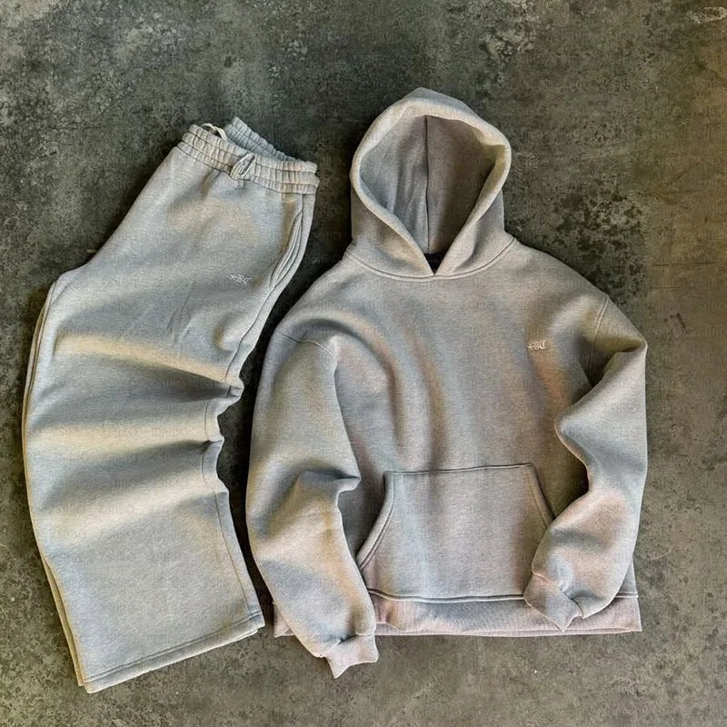 Men's and women's loose fitting pullover hooded long sleeved sweatshirt, mini letter embroidered bag, same loose casual pants