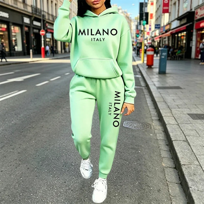 Fashion Women's 2 Pcs Suits Casual Hooded Sweatshirt Outfits Outdoors Sports Jogging Clothing Autumn Winter Woman Pants Sets