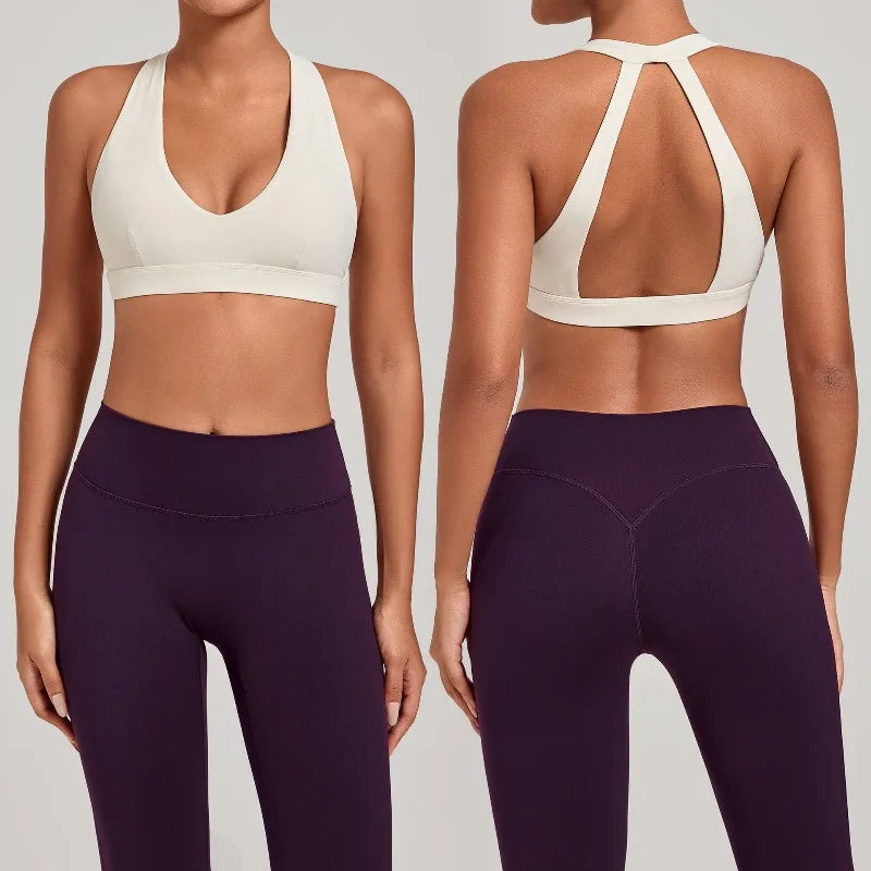 samless women's gym workout sports bras Gathering Anti-Shake Halter Strap Yoga Bra Tight Outdoor Sports Running Fitness Top - ATFH