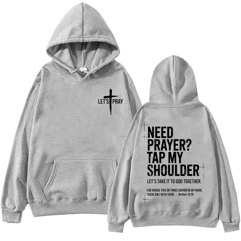 Need Prayer Tap My Shoulder Bible Verse Print Hoodie Fashion Vintage Hooded Sweatshirts Men Women Casual Loose Fleece Pullovers