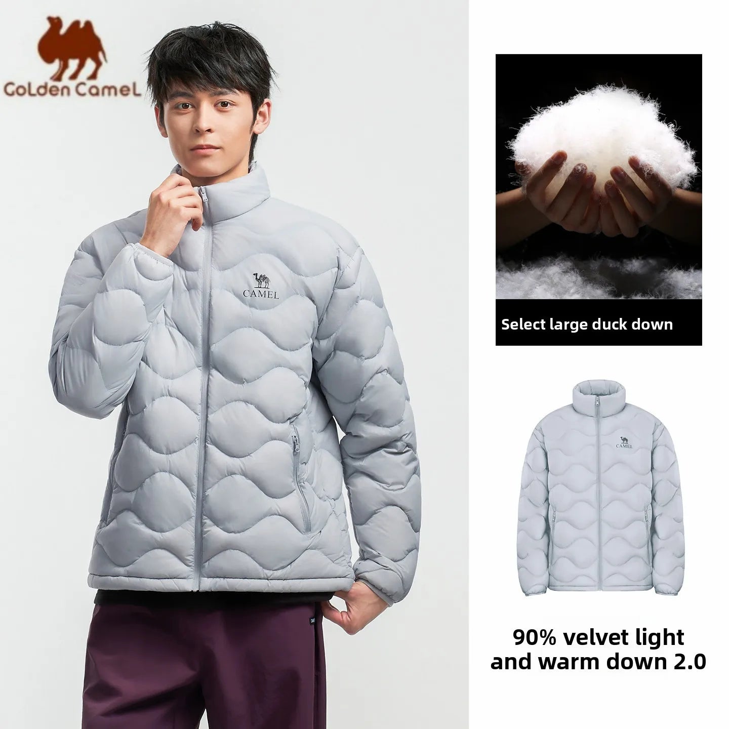 GOLDEN CAMEL Outdoor Down Jackets Men's and Women's Lightweight High-loft Warm Windproof Anti-static Jacket for Men Winter Coats