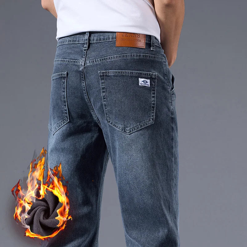 Men's loose straight leg jeans retro washed elastic casual pants suitable for all seasons versatile pants ATFH