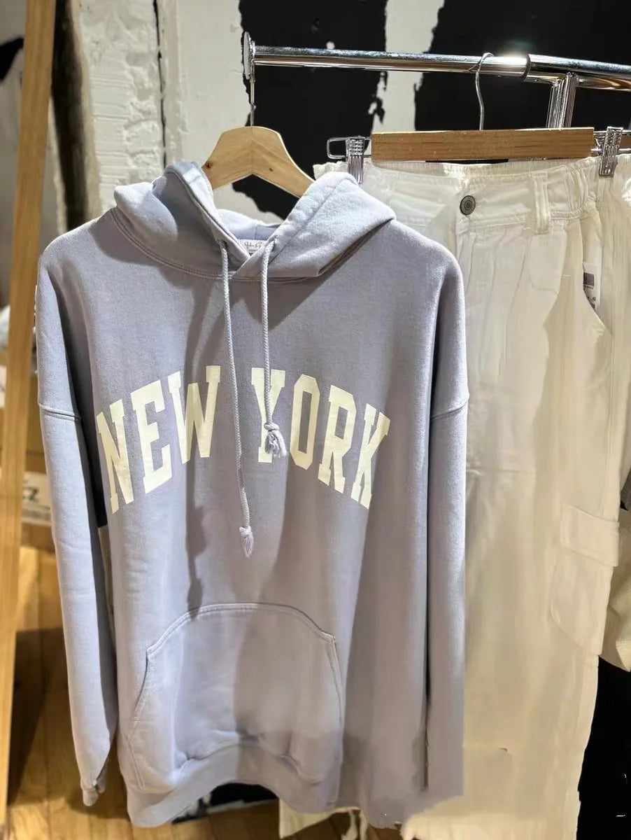 Autumn Letter Print Loose Drawstring Hoodies Women New Casual Pocket Streetwear Cotton Pullover Top Sweet Cute Sweatshirts OOTDS - ATFH