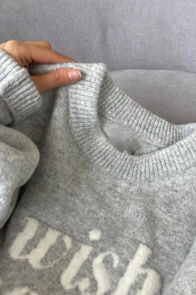 Oversized Letter-print Crew Neck Sweater for Women New Autumn/winter Style Loose and Soft Knitwear - ATFH