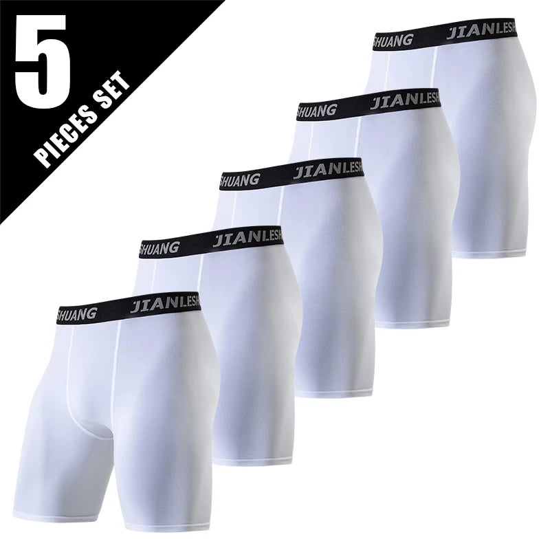 5piece Set Of Men's Classic Black And White Elastic Long Underwear Quick Drying Comfortable Sporty Youth Trend Flat Corner Pants