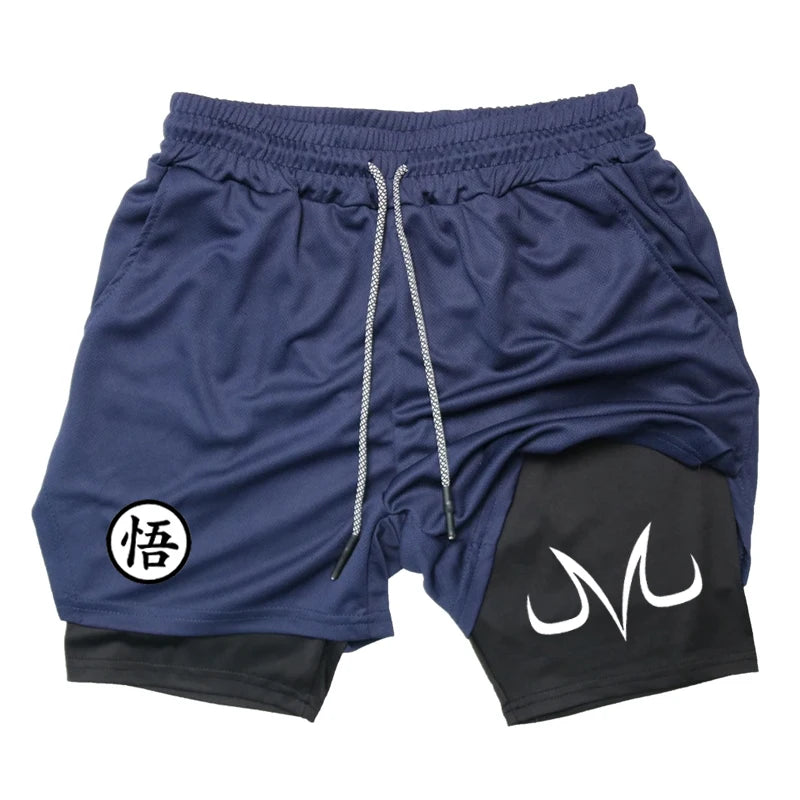 Fashionable men's printed fitness shorts, casual gym exercise, sports, quick drying knitting, double-layer, 2-in-1, summer, bran