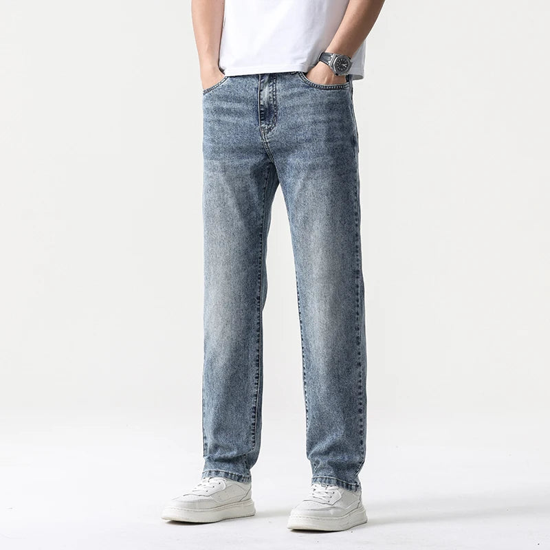 2025 new summer thin men's straight leg pants denim pants light business comfortable breathable light luxury All-match jeans ATFH