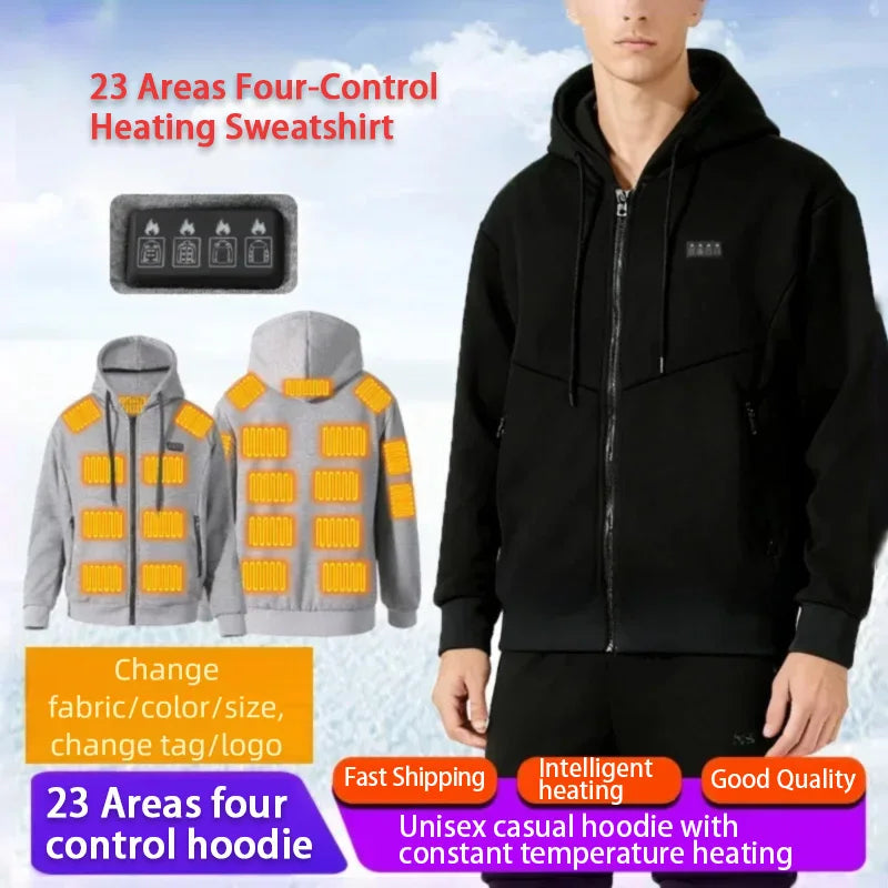 23 Areas Intelligent USB Heating Hoodie for Men Women Electric Smart Heating Fleece Liner Heated Sweatshirt Outdoor Sportswear - ATFH
