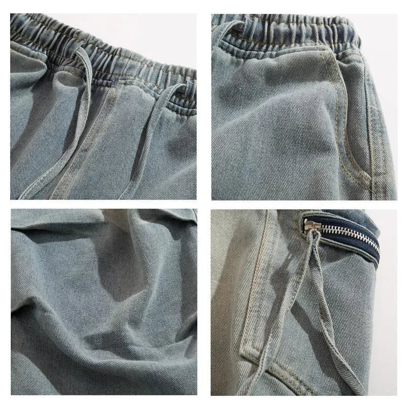 Autumn High Street Pleated Cargo Jeans For Men Pocket Straight Wide-leg Denim Pantalones Hombre Hip Hop Fashion Y2K Baggy Jean ATFH