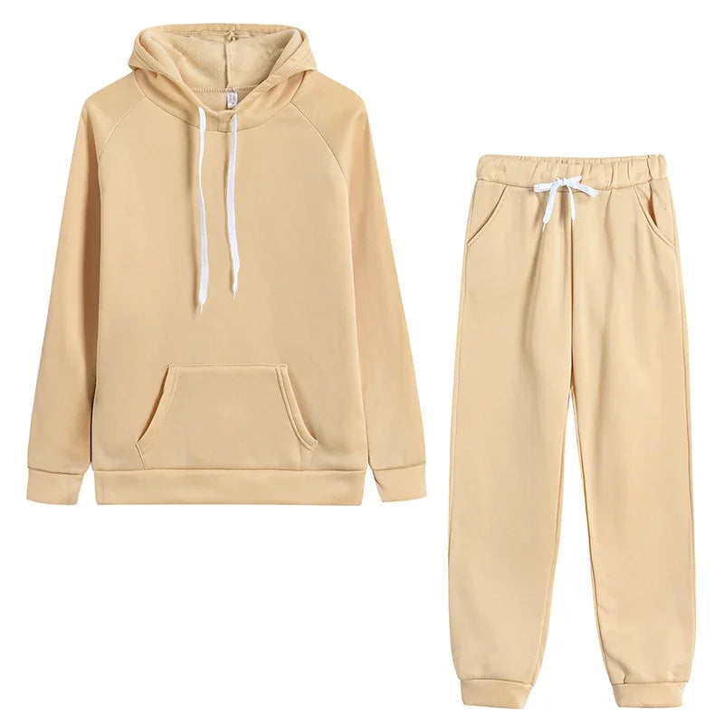 New Women's 2 Pcs Suits Casual Hooded Sweatshirts Outfits Outdoors Sports Jogging Clothing Autumn Winter Street Woman Pants Sets
