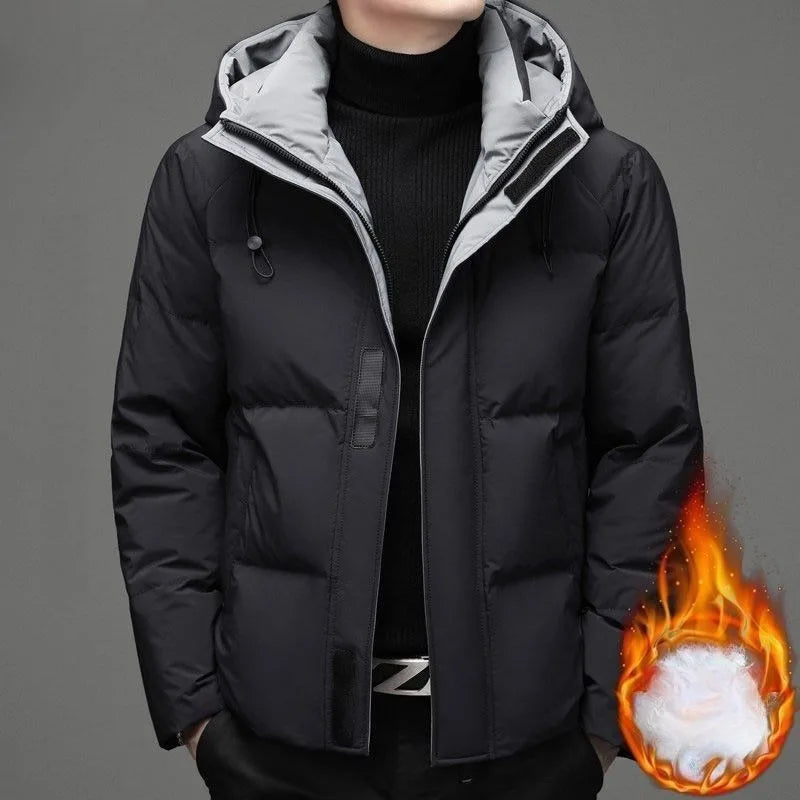 2023 New Men Down Jacket Winter Coat Short Thicken Warm Remove The Cap Parkas Loose Simple Outwear Hooded Leisure Overcoat