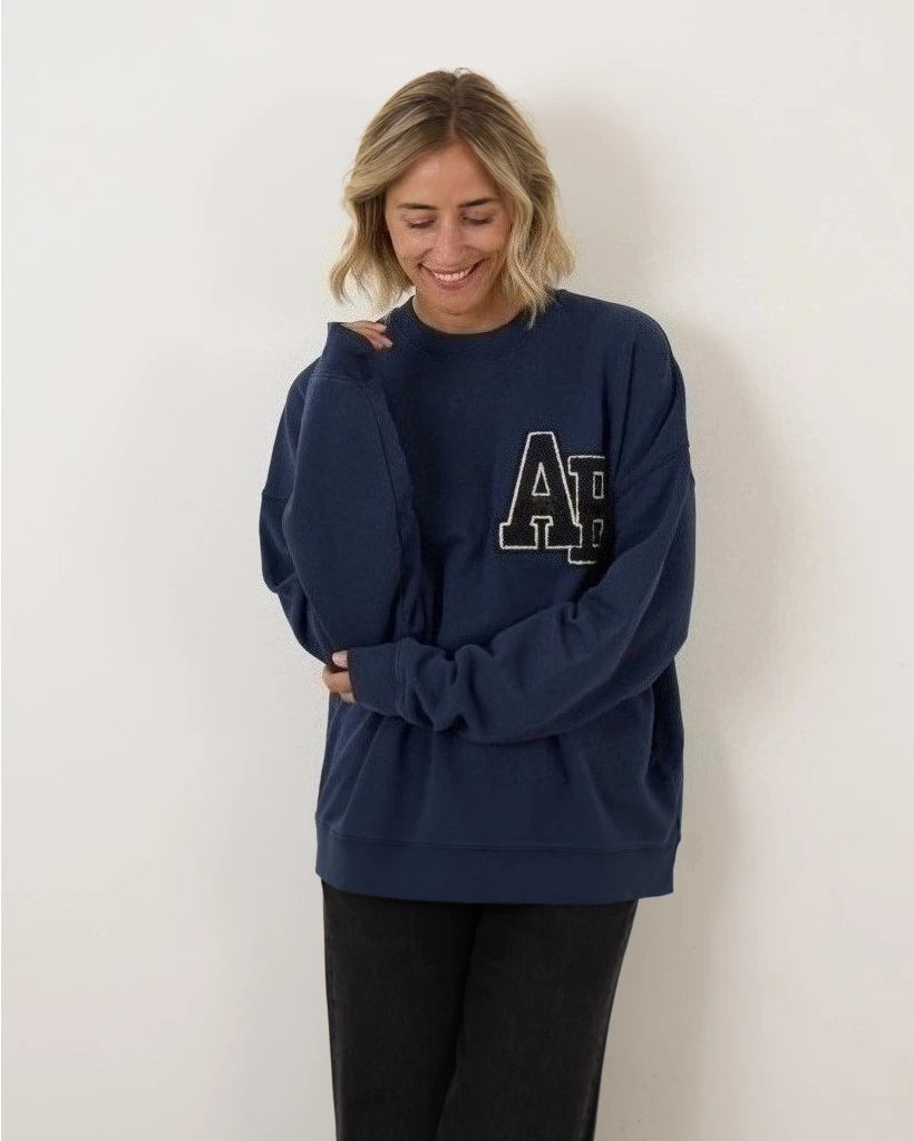 Oversized Sweatshirt Dark Burgundy Pull-on styling flocking letters detail Ribbed trim fleece sweatshirt women autumn winter - ATFH