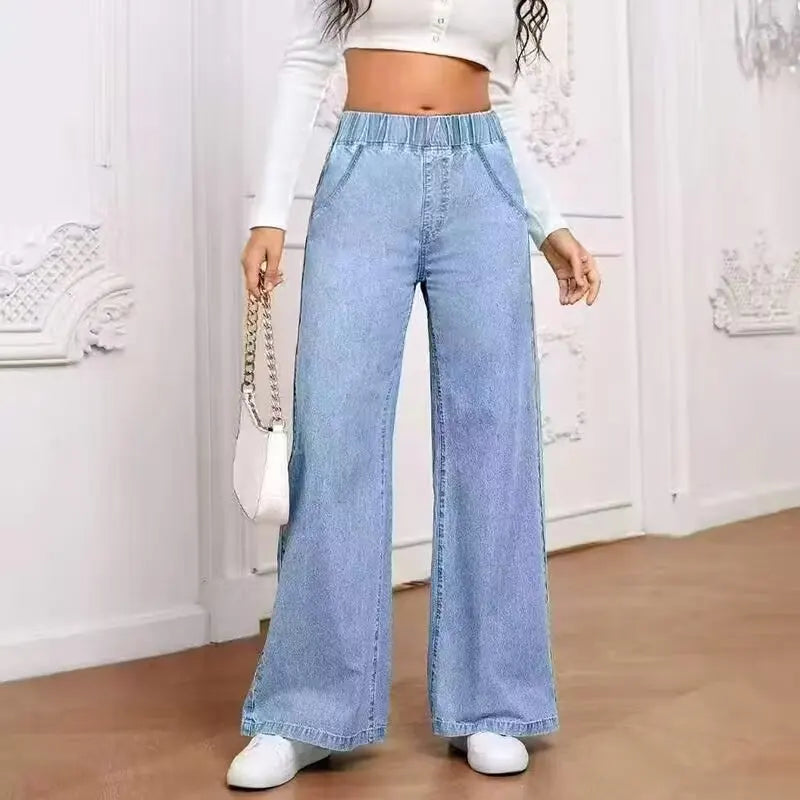American Style Y2K Deep Blue Bell Bottom Jeans Women's Spring 2026 Slim Fit Bootcut Pants Colorfast Fashion Shorts ATFH