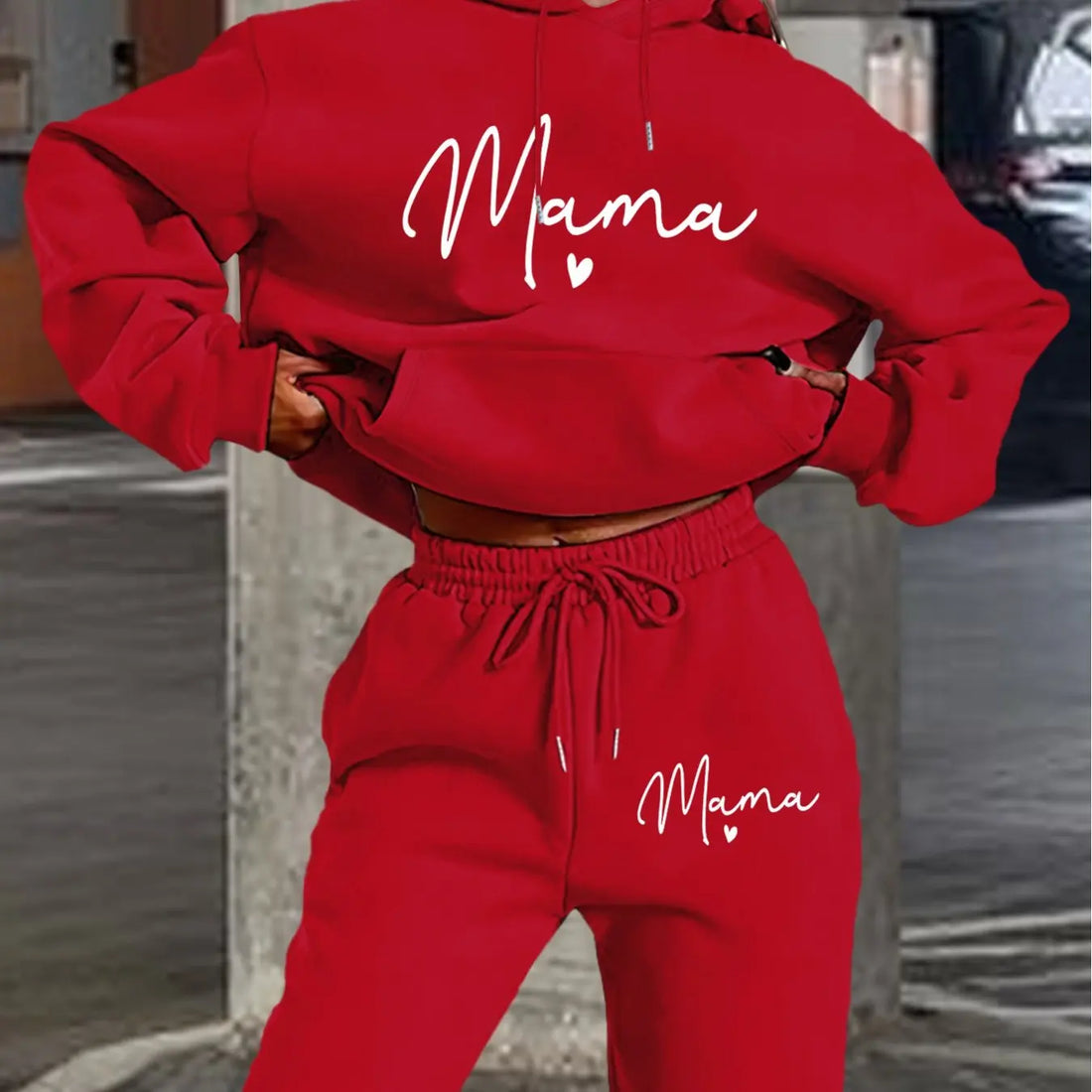 Women's autumn and winter loose hoodie+sweatpants set, hip-hop street casual letter printed fashionable and plush warm clothing