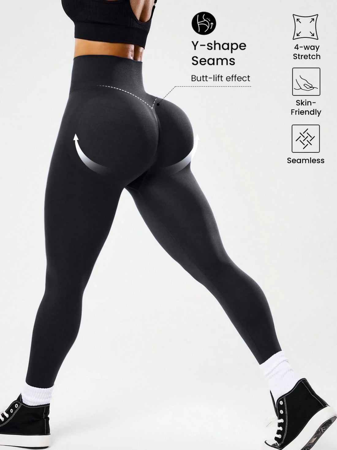 Bestselling Women's High-Waisted Tummy Control Peach Ass Running Fitness Leggings with V-Back, Breathable, Quick-Dry, and Lifted - ATFH