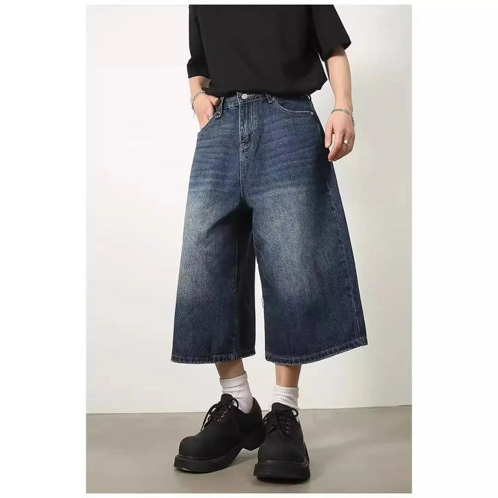 Vintage Y2k Baggy Denim Shorts Wide Leg Pants For Women&Men Fashion High Waisted Wash Knee Length Jeans Shorts Oversize Pants ATFH