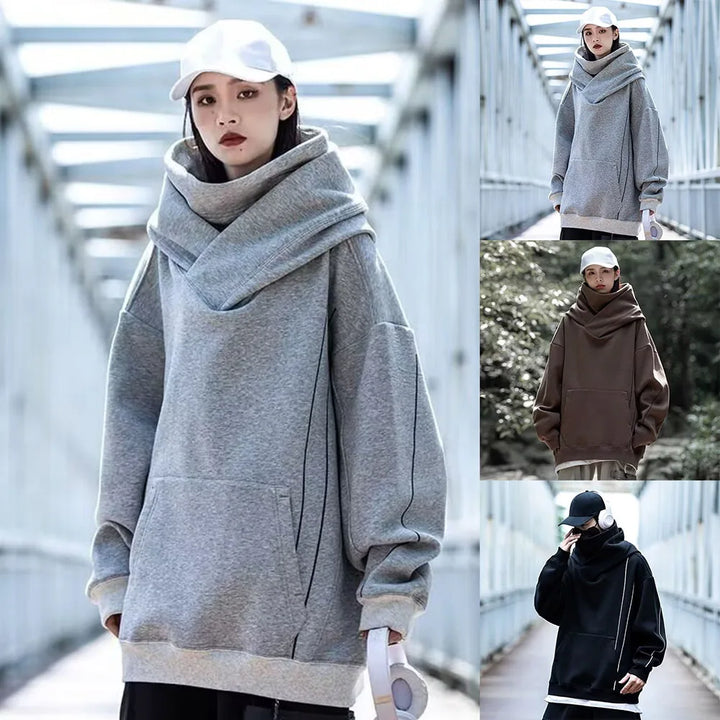 Y2K Men's Turtleneck Hoodie Sweatshirt Japanese Retro Loose Fit Pullover Casual Long Sleeve High Street Attire - ATFH