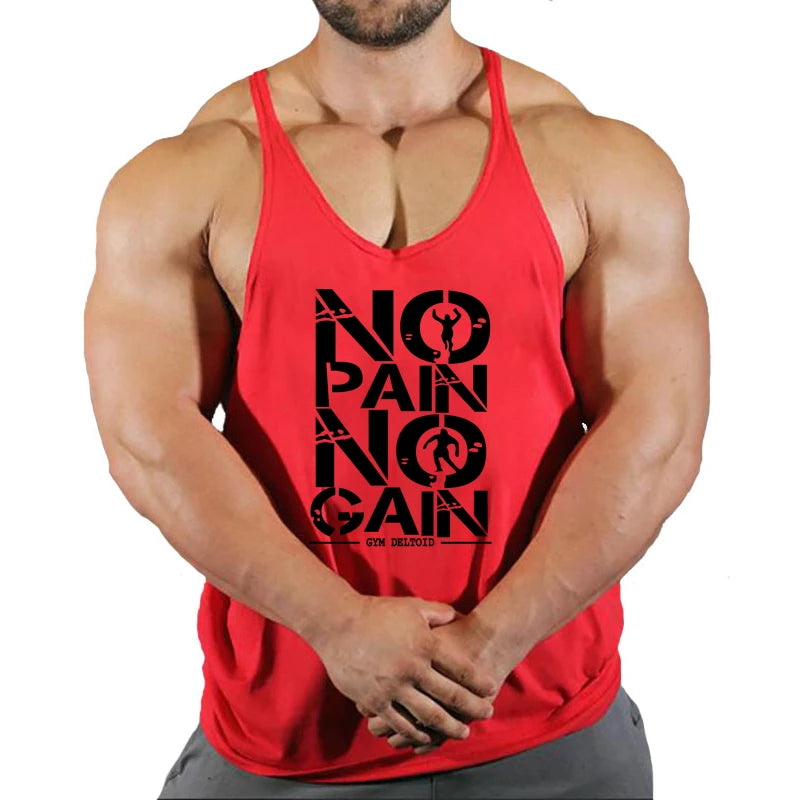 Hot Sale Gym Cotton Singlets Canotte Bodybuilding Stringer Tank Top NO PANI NO GAIN Fitness Shirt Muscle Guys Sleeveless Tanktop