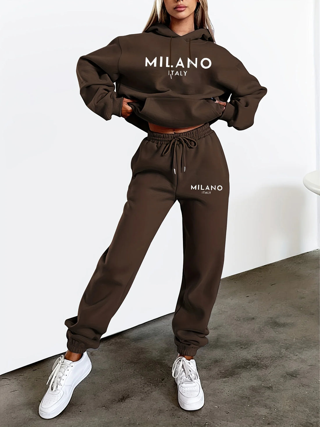 Women's Autumn/Winter Hoodie+Sports Pants Set Street Casual MILANO ITALY Letter Printed Fashion and Velvet Warm Clothing
