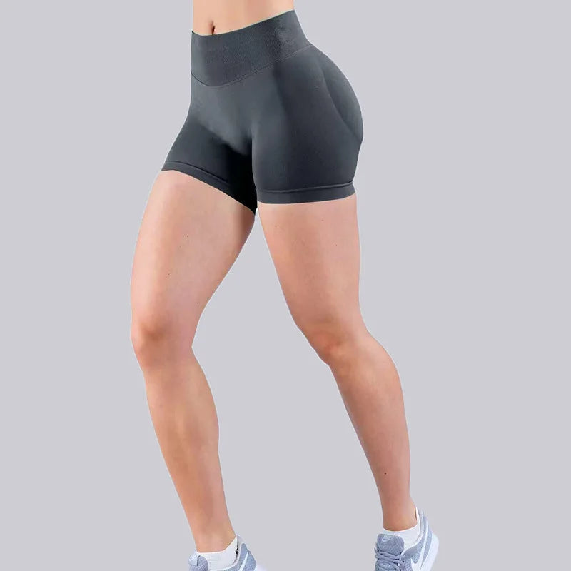 High Elastic Nylon Sports Shorts Women's Three-Way Waist Drawstring Butt Lifting Seamless Low Waist Three-Quarter Length