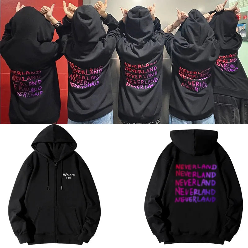 GIDLE Sweatshirt Y2k Fashion GIDLE Album "We Are I-dle" Print Hoodie Women Men Korean Autumn Ziper Coat Kpop Oversized Clothes - ATFH
