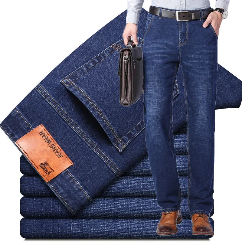 2026 Cotton Stretch Jeans Business Casual Men's Thin Denim Jeans Grey Spring Summer Brand New Fit Straight Lightweight ATFH