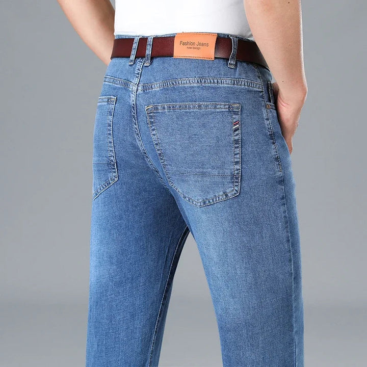 2026 Summer Thin Men's Cotton Jeans New Fashion Gray Elastic Straight Business Casual Pants Comfortable Brand Trousers ATFH