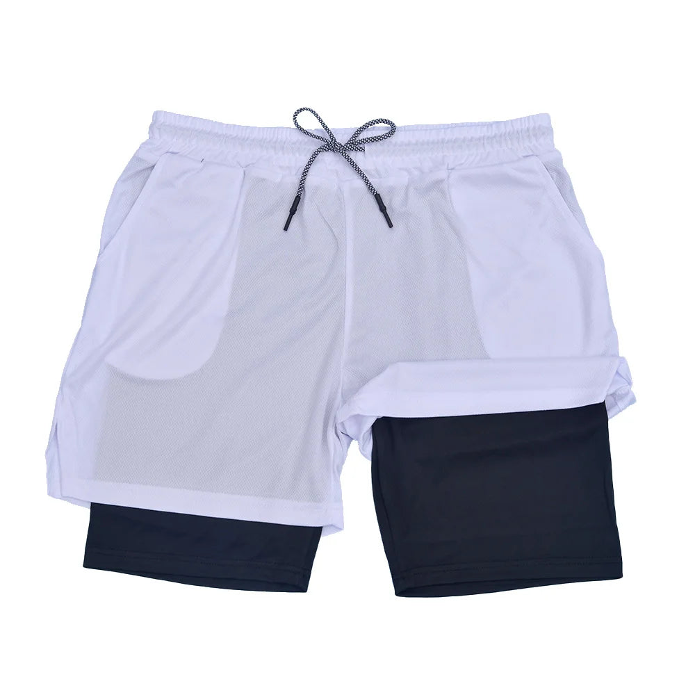 Men's Double Layer Fitness Shorts Men Gym Training 2 in 1 Sports Quick Dry Workout Jogging Deck Summer