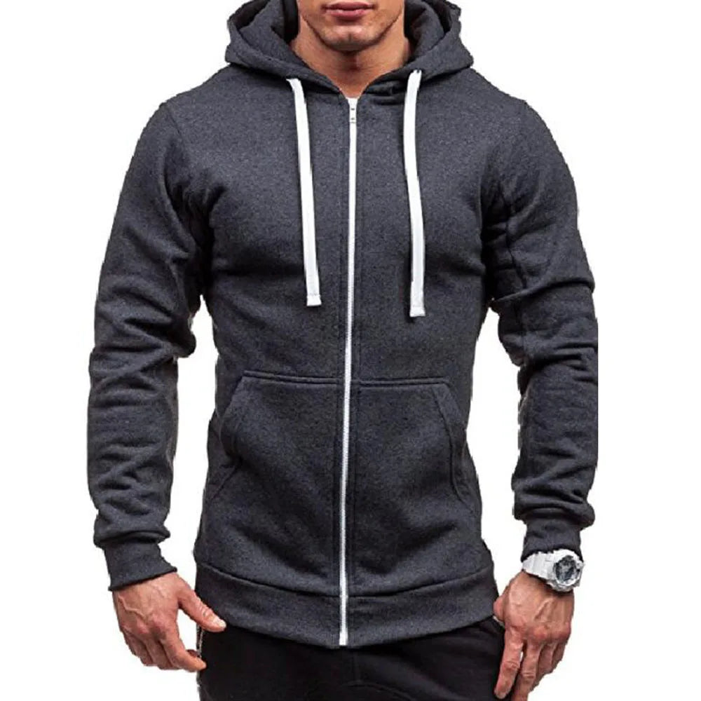 Men Hoodie Sweatshirts Autumn Winter Long Sleeve Front Pocket Zip Up Solid Hoody Coats BSD-ZW08 - ATFH
