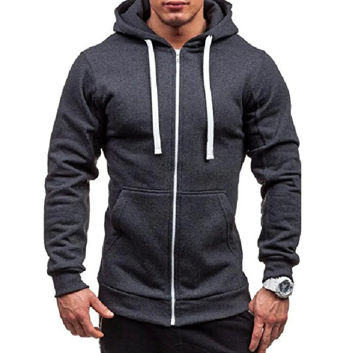 Men Hoodie Sweatshirts Autumn Winter Long Sleeve Front Pocket Zip Up Solid Hoody Coats BSD-ZW08 - ATFH