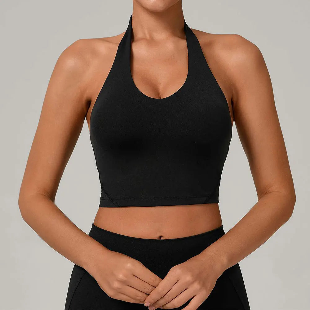 Women Impact Sports Bra Halter Top High Support Push-up Open Back Gym Bra Shockproof Running Fitness Yoga Workout Underwear - ATFH