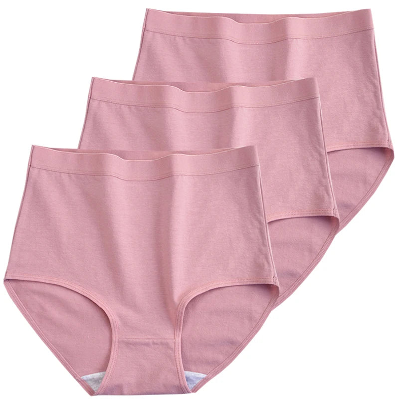 3pcs Cotton Women Panties Lady Plus Size Underwear Large Size High Waist Briefs Breathable Solid Color Female Lingerie