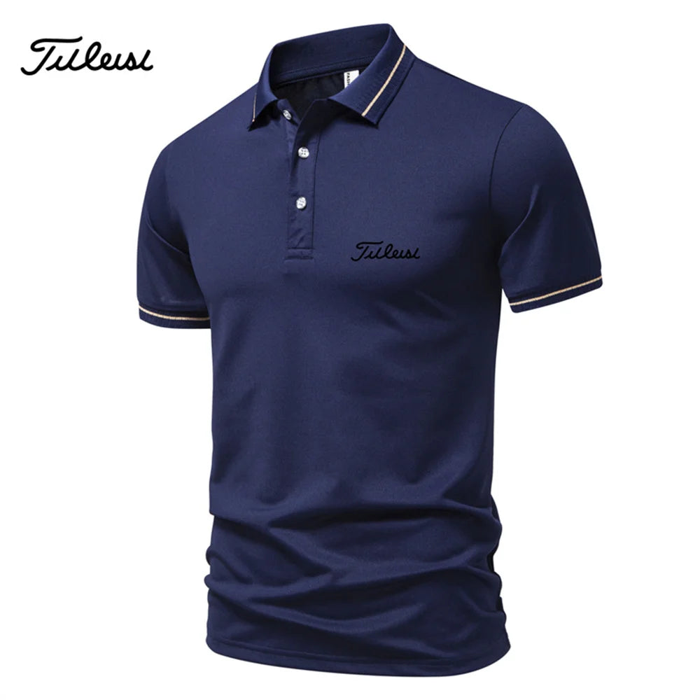 2026 new men's casual and fashionable solid color short sleeved polo shirt, comfortable and versatile summer T-shirt