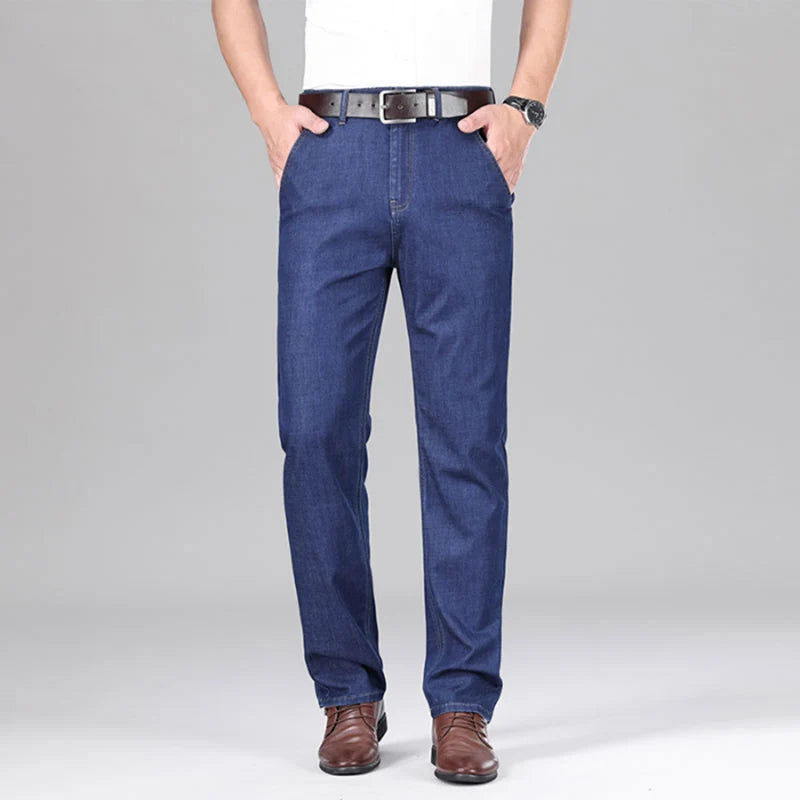 New Lyocell Fabric Jeans Men Summer Thin Business Straight Leg Loose Trousers Men's Casual Long Pants Large Size ATFH