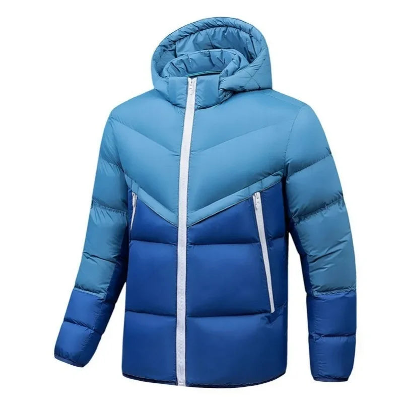 KIDWHXR Man Hooded Parkas Coat Fshion Contrast Color Male Jacket Thicken Warm Slim Long Sleeve Lightweight Men Casual Outerwear