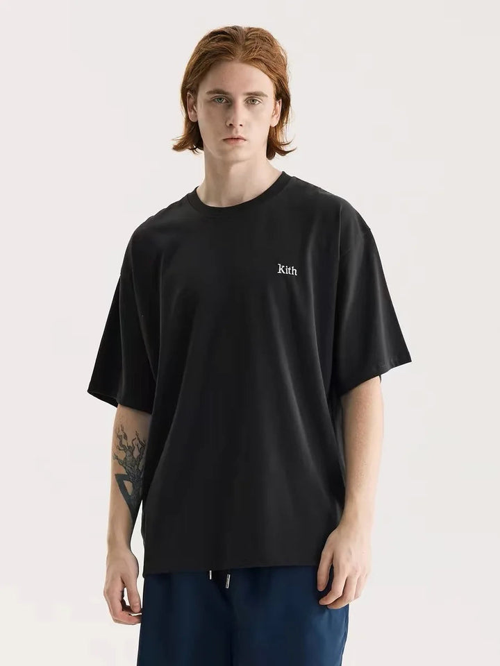 Korean style Summer Quality Cotton Men Women T-shirt Small Icon Embroidered Logo Couple Casual Loose O-Neck Short Sleeve Tees ATFH