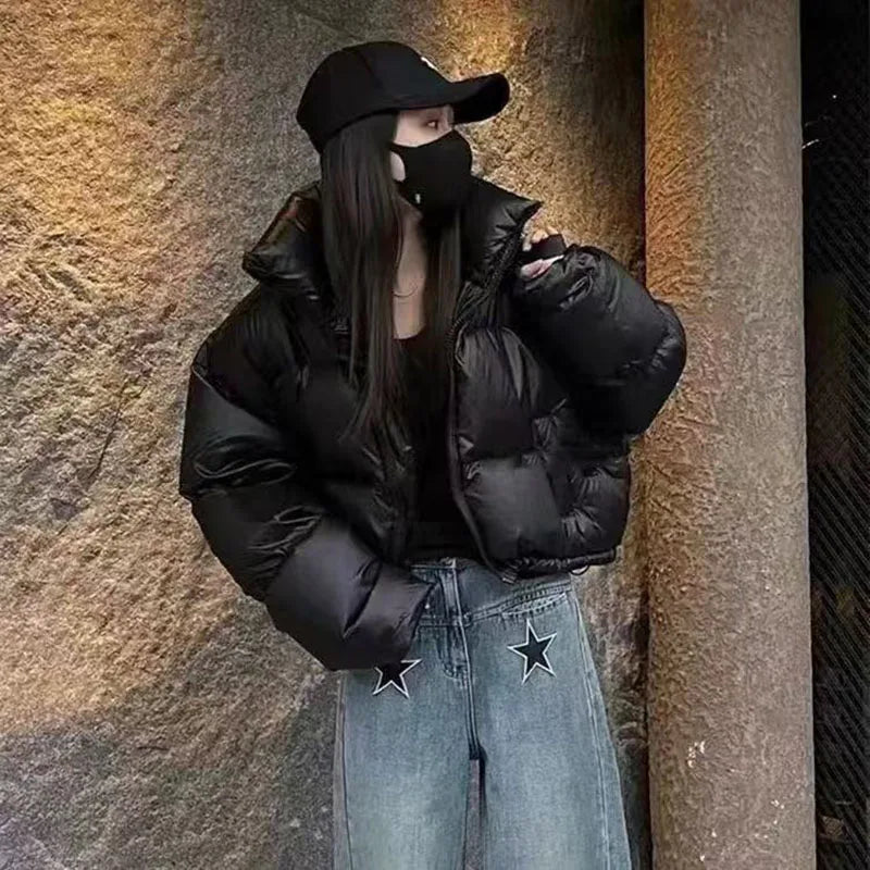 New Winter Thick Warm Short Parkas Women Fashion Black Puffy Coats Women Elegant Zipper Cotton Jackets Female Ladies Outwear ATFH