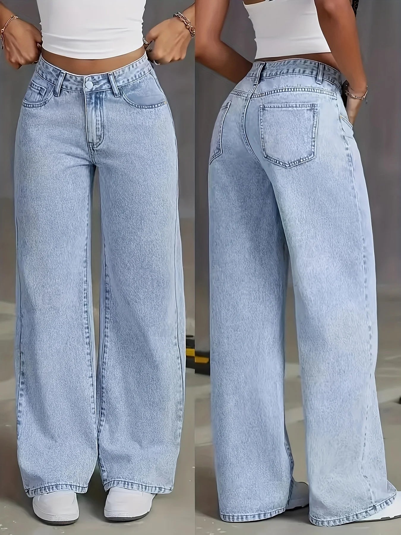 Jeans For Woman Y2k Clothes Light Blue Wide Leg Denim Pants Loose Fashion Simple Stretch Free Four Seasons Popular Casual ATFH
