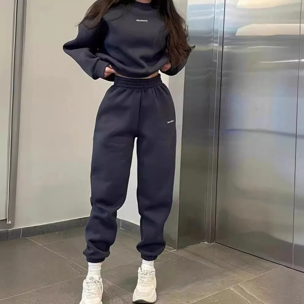 Fashionable Casual Sweatshirt Set Women's Street Style Spring Autumn Two-Piece Suit Comfortable Breathable Sportswear