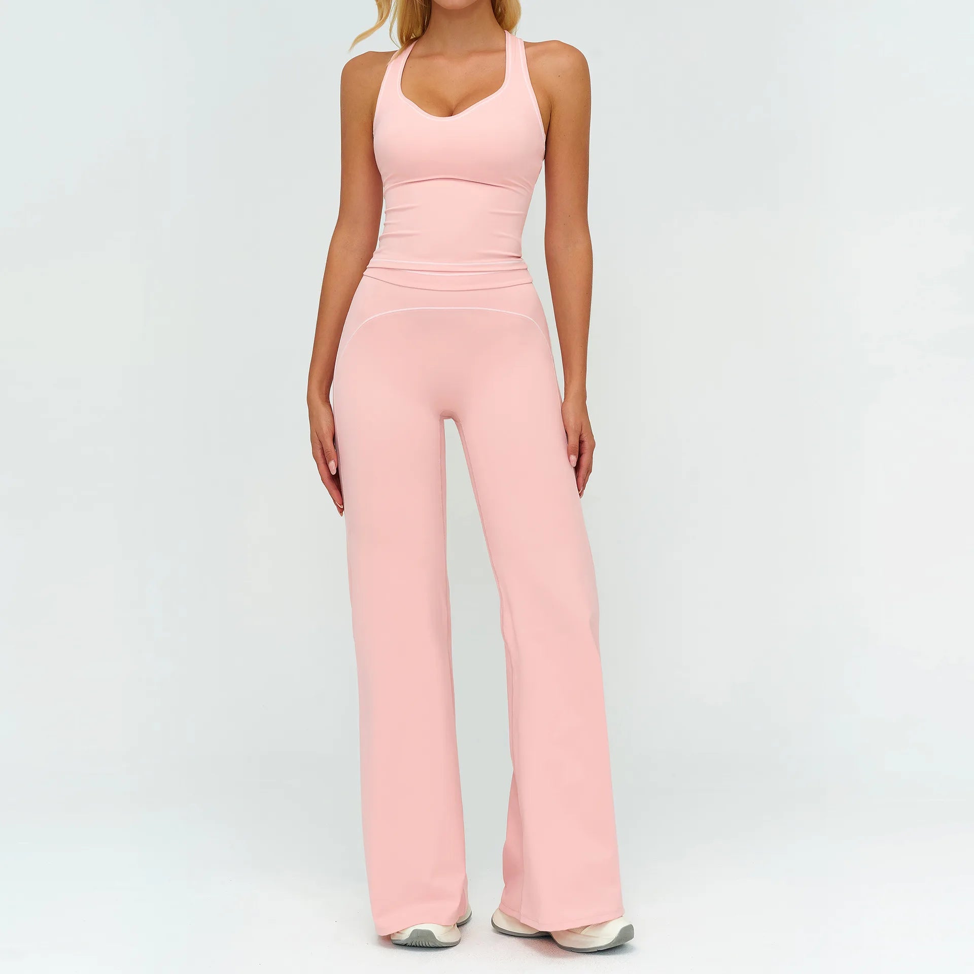 2PCS Yoga Set Gym Clothes Outdoor Sports Outfits Women Tracksuit Gym Fitness Suits Workout Long Sleeved Flared Pants Sportswear - ATFH