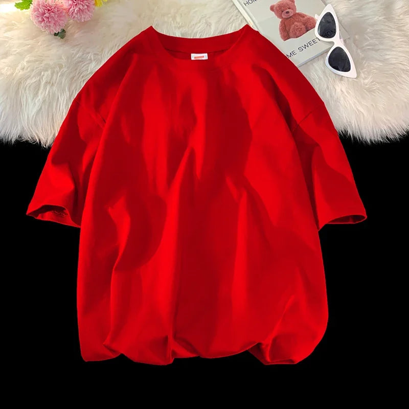LEGIBLE Summer short sleeve T-Shirt Women Cotton Tee Shirt Loose Solid Basic Oversized T Shirt Women O-neck Tshirt Women - ATFH