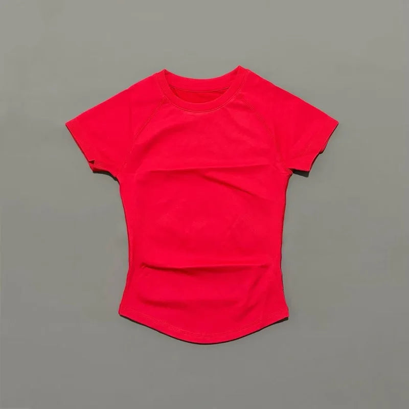 HISTELLO Sport Short Sleeve Top Women Gym Yoga Top Workout Clothes Sports T Shirt Fitness Activewear Running Tight Tops - ATFH