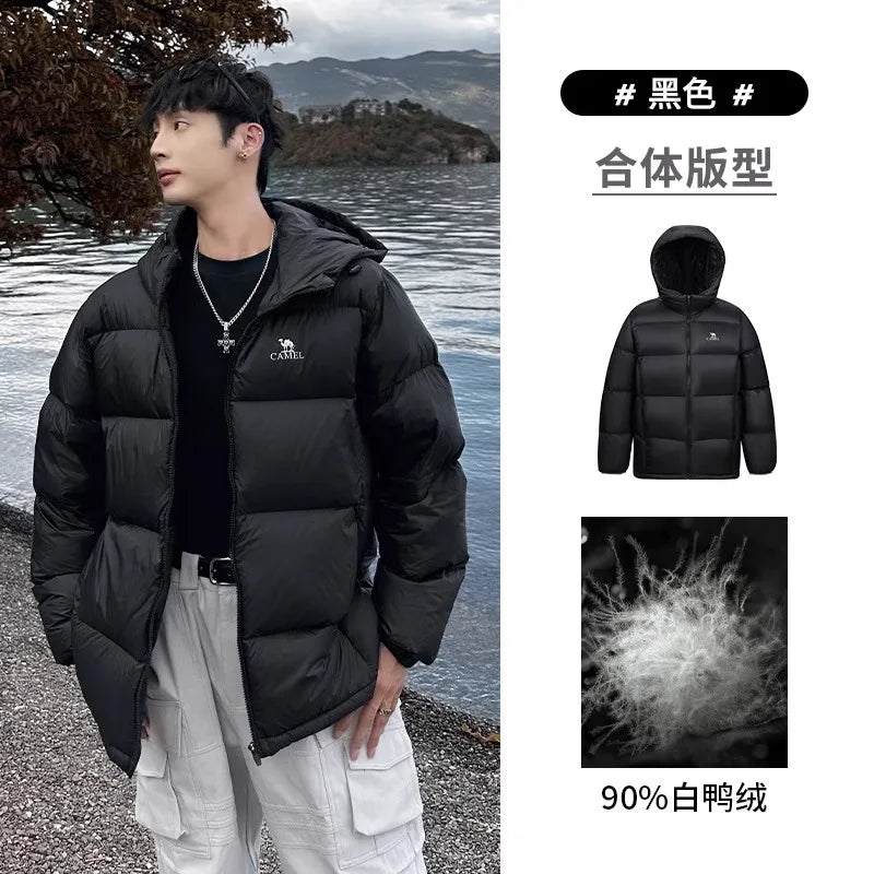 GOLDEN CAMEL Down Jacket Waterproof Men's Jackets 2024 White Duck Down Thickened Hooded Cold-proof Warm Men Winter Coats Camping