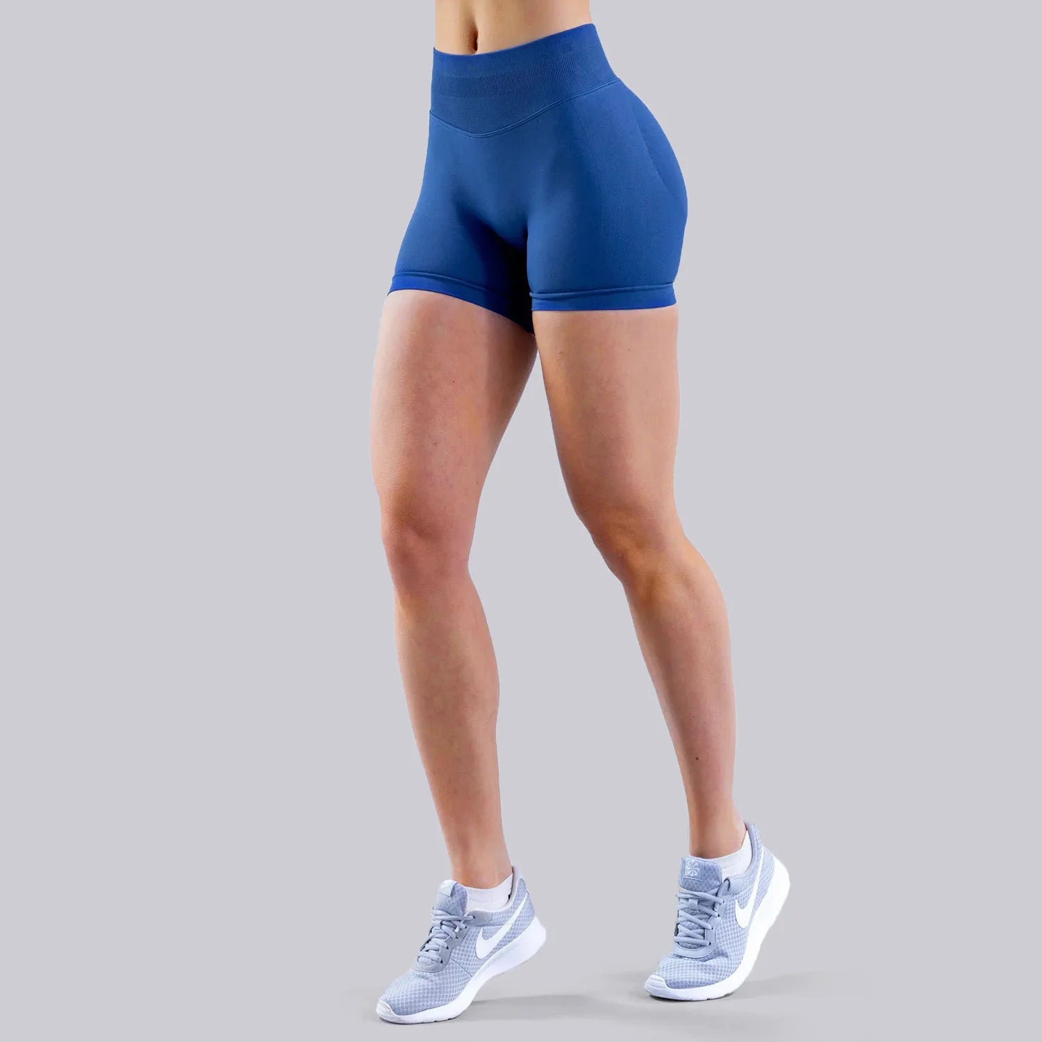 High Elastic Nylon Sports Shorts Women's Three-Way Waist Drawstring Butt Lifting Seamless Low Waist Three-Quarter Length