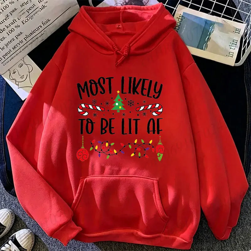 Most Likely To Christmas Family Hoodies Funny Slogan Group Sweatshirts Xmas Gingerbread Man Print Hooded Hoody Holiday Party Top